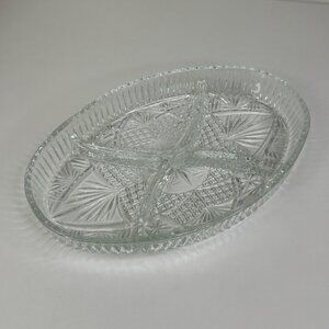 Libbey Clarion Clear Glass Divided Oval Serving Tray With Starburst Design